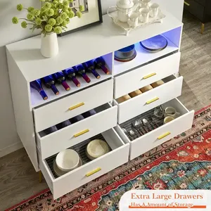 أثاث غرفة نوم 6 أدراج بيضاء مع خزانة ملابس led miroir - Product Image 4