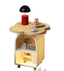 Comodino a Forma di Quadrifoglio con Illuminazione a Sensore di Movimento e Ruote, <span class=keywords><strong>Piano</strong></span> <span class=keywords><strong>in</strong></span> <span class=keywords><strong>Legno</strong></span>, Comodino Mobile - Product Image 2