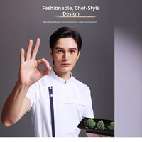 Uniforme de chef haut de gamme pour hommes en polyester/coton, manches courtes, design personnalisé, tenue d'été pour restaurants et hôtels, logo en relief