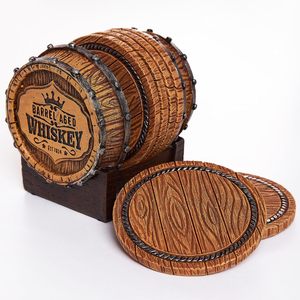 Set di 6 Sottobicchieri Artigianali Personalizzati con Logo, Stile Botte di Whisky, con Supporto <span class=keywords><strong>a</strong></span> Forma di Botte, per Arredamento Man Cave, Regalo - Product Image 1