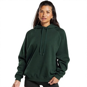 Dark <b>Green</b> Hooded Sweatshirt <b>Women</b> Loose Fit Full Sleeve Pullover Hoodie Solid Casual Autumn Wear - Product Image 1