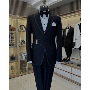Abiti da uomo neri 2 pezzi Set Design elegante giacca Casual da sposa smoking abiti da ballo uomo vestito elegante (Blazer + pantaloni) - Product Image 1