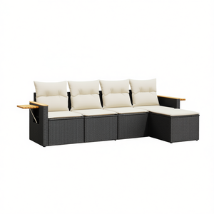 Set Divano da Giardino Nero e Crema per Patio, Arredamento Moderno in Rattan per Esterni, 6 Posti - Product Image 1