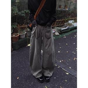 Spring Autumn American Style Low <b>Waist</b> Woven Gray <b>Jeans</b> for Men Vintage Loose Fit Straight Wide Leg Trendy - Product Image 4