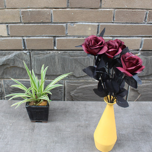 L06625 décoration de mariage maison fête décor <span class=keywords><strong>fausse</strong></span> soie noire Roses velours fleurs de Rose - Product Image 4