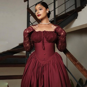 เดรสลำลองผู้หญิงสไตล์ใหม่รับฤดูใบไม้ผลิ 2024 สไตล์ยุโรปอเมริกา  ผ้าสีพื้น แขนยาว แต่งลูกไม้ช่วงเอว - Product Image 4