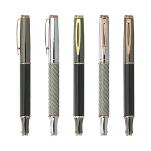 High Quality Luxury Rose Gold Carbon Fiber Roller Pen with Custom Box for VIP Gift Set