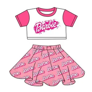공장 직접 판매 사전 주문 아기 부티크 옷 정장 어린이 핑크 2pcs 의상 어린이 소녀 스커트 세트