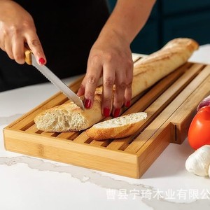 Cortador de pan de bambú con cuchillo y bandeja para migas para uso doméstico, color madera natural, estilo minimalista, madera maciza Ku-0872 - Product Image 1