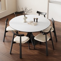 Ensemble de table à manger ronde extensible et pliable minimaliste à 4 places, plateau en bois massif et dalle de pierre, utilisation en restaurant, meubles de maison