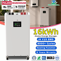Stock UE JK V19 BMS 48V 16kWh 314Ah Pack de batteries LiFePO4 avec chauffage et roues, 8000 cycles pour systèmes d'alimentation hybrides hors réseau