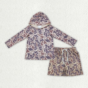 Conjuntos de Ropa para Niños al por Mayor, Camiseta con Capucha y Pantalones Cortos con Estampado de Camuflaje RTS, Estilo Casual, para Primavera y Otoño - Product Image 2