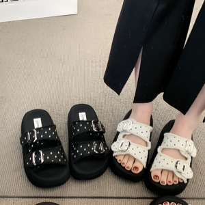 Sandalias de Plataforma con Doble Hebilla y Punta Redonda para Mujer, Diseño Punk Gótico, Casuales, Planas, de Verano, para la Playa - Product Image 4
