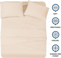 Ensemble de draps de lit en satin de coton 100% de luxe, 600 fils, 4 pièces, avec poche profonde et élastique, pour un confort hôtelier, en beige