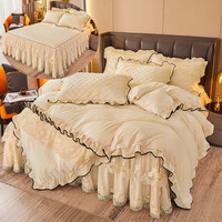 Ensemble de literie complet avec couette, draps et jupe de lit, en dentelle et velours brodé, pour la maison