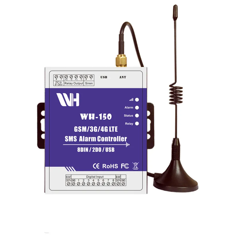 WH-150 Wireless GSM GPRS 3G 4G Alarm Alert Control I O Module Gateway Monitor System with 8DI/2DO/USB Port