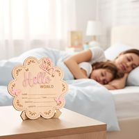 Panneau de naissance pour nouveau-né « Hello World », en bois, avec support, slogan de bienvenue mignon, motif papillon
