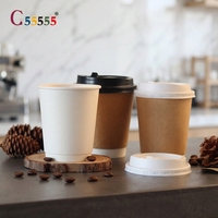 Gobelet à café jetable à double paroi biodégradable avec logo personnalisé, couvercle imperméable, forme unique, gobelet en papier pour utilisation en déplacement