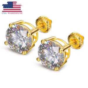 Online Store Hot Sale USA Warehouse 925 Sterling Silver VVS Moissanite Diamond Classic Screw Back Stud Earrings