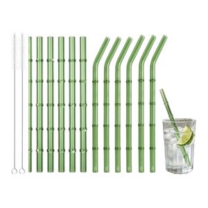 Pailles en verre de bambou vert en gros d'usine, pailles écologiques réutilisables en verre borosilicate de haute qualité - Product Image 1