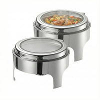 Plateau de buffet isotherme en acier inoxydable, chauffe-plats rond avec couvercle en verre, idéal pour les services de traiteur d'hôtels et de réceptions