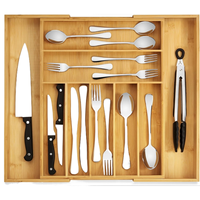 Organisateur de tiroir extensible en bambou pour couverts avec 7 à 9 séparateurs ajustables – Plateau moderne pour ustensiles de cuisine