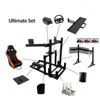 Simulateur de course pliable avec siège, châssis en aluminium 4080, base de volant à entraînement direct et levier de vitesses pour jeux de conduite