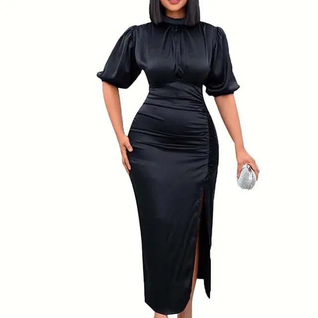 Sexy Pencil Style High Collar Solid Color Drape High Waist Young LadiesTemperament Tunle Skirt Over Size Women Summer Dresses