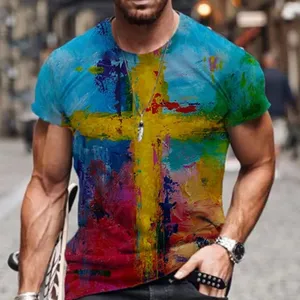 Europe Men's Casual Cross Faith T-shirt Street Trendsetter Plus Size Men's T-shirts Printed