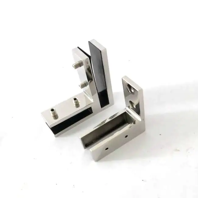 90 degree glass to glass fixing bracket shower door clips corner hinge railing satin mirror polishing D clamp glass connector