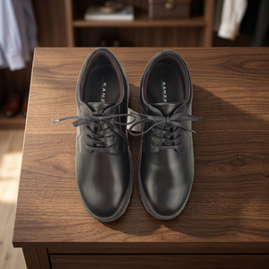 Chaussures derby à bout uni, discrètes, en cuir PU et cuir végétalien, avec plateforme rehaussante de +5 cm. - Product Image 1