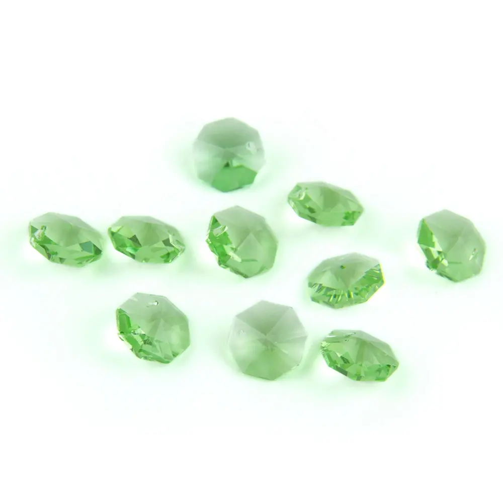 Luz verde/peridot 0.55 polegadas de cristal contas de vidro octagon 1 buraco para lustres de peças, acessórios