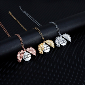 Valentine's Day <strong>Gift</strong> Open Locket Necklace Engraved You Are My <strong>Sunshine</strong> Open Locket Sunflower Pendant Necklace Daisy Necklace - Product Image 1