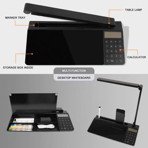 Pizarra de escritorio de vidrio negro pequeña personalizable con soporte para teclado, pizarra blanca para notas y almacenamiento - Product Image 1
