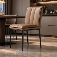Chaise de salle à manger moderne en cuir Nappa avec coutures verticales, sans accoudoirs, chaise d'appoint de cuisine