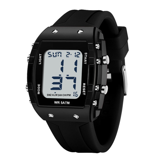 2025 Vintage 5BAR Waterproof Rubber Oval LED Display Nightlight Unisex Sport Charm Digital Watch with Alarm and Stop Watch