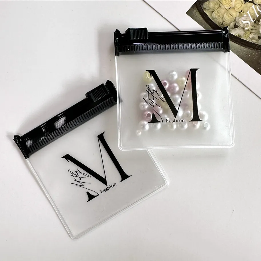 Benutzer definierte Logo-Schmuck verpackung mit wieder verwendbarem Reiß verschluss Kleine PVC-Kunststoff-Ohrring-Reiß verschluss tasche