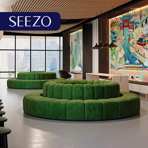 2025, sala de recepción de Hotel moderno de 5 estrellas, vestíbulo, sofá curvo de terciopelo verde azulado para dormitorio, sala de estar, nuevos muebles de lujo a medida - Product Image 3