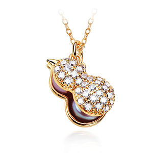 Pendentif en perle d'eau douce de style gourde en alliage de cuivre incrusté de zircon, style unique, vente en gros - Product Image 5