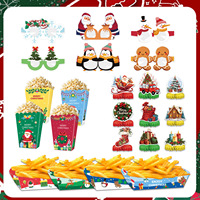 Kit de Décorations de Noël : Lunettes en Papier, Ornements, Carnets, Autocollants pour Bouteilles, Boîtes à Popcorn, Décorations Suspendues