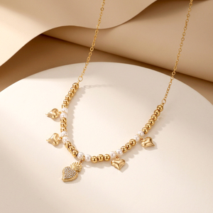 Conjunto de Collar y Pulsera con Corona en Forma de Corazón de Circonio, Chapado en Oro de 18K, Acero Inoxidable 316L, Joyería para Mujer, Regalo - Product Image 4
