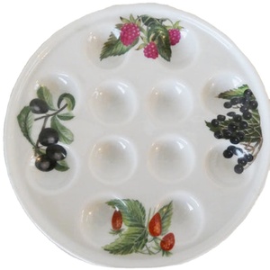 Lot de 2 assiettes Escargot 12 puits <span class=keywords><strong>Porcelaine</strong></span> Paris Vintage Motif Fruits Glacé Peint à la Main <span class=keywords><strong>Plats</strong></span> <span class=keywords><strong>Escargots</strong></span> Français pour Restaurant - Product Image 1