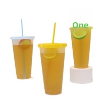 Gobelet en plastique PP écologique de 710 ml, transparent avec finition givrée, grande capacité, avec couvercles et pailles