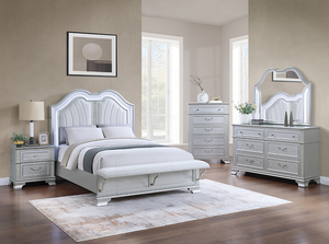 Elegant Modern Adjustable Full <b>Size</b> Soft <b>Bed</b> Built-in Footboard Bench Upholstered USB 1pc <b>Bed</b> Silver Finish Eco-friendly 5-Year - Product Image 2