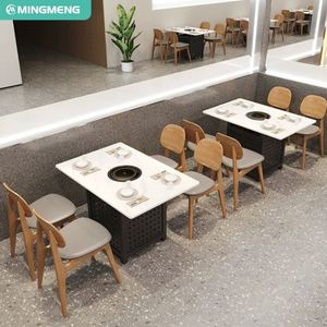 Mobilier de salle à manger moderne pour café commercial Cabine de table de restaurant en bois avec table de cuisson à induction pour hôtel - Product Image 5