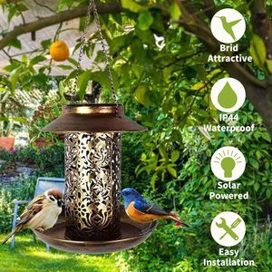 Mangeoires à oiseaux cylindriques en métal solaires, anti-écureuils et éclairées, décoration de jardin extérieur, provenance Chine - Product Image 4