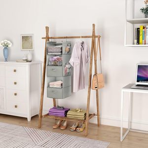 5 Tier Hanging Closet Organizer Light Grey Foldable Storage <b>Shelf</b> With <b>Hooks</b> For Bedroom Neatening - Product Image 2