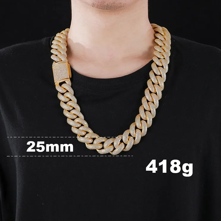 Hip Hop Schmuck 25mm Luxus 14 Karat 18 Karat vergoldet Messing CZ Zirkon Diamant Heavy Iced Out Miami Cuban Link Chain Halskette für Männer