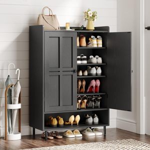 Meuble à chaussures moderne SENYU en bois noir avec 6 étagères, rangement gain de place pour l'entrée, idéal pour l'ameublement de la maison - Product Image 1