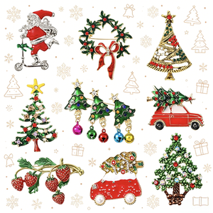 Nuova Spilla Natalizia Europea <span class=keywords><strong>Americana</strong></span>, Spilla a Forma di Albero di Natale con Babbo Natale Cartoon, Distintivo con Strass Disponibile - Product Image 1